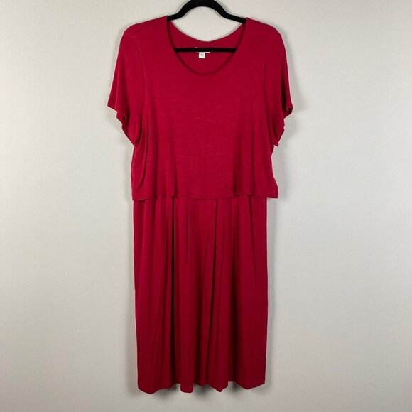 J Jill Dress Red Short Sleeve Rayon Stretch Button Back Pink Size Large - Picture 1 of 9